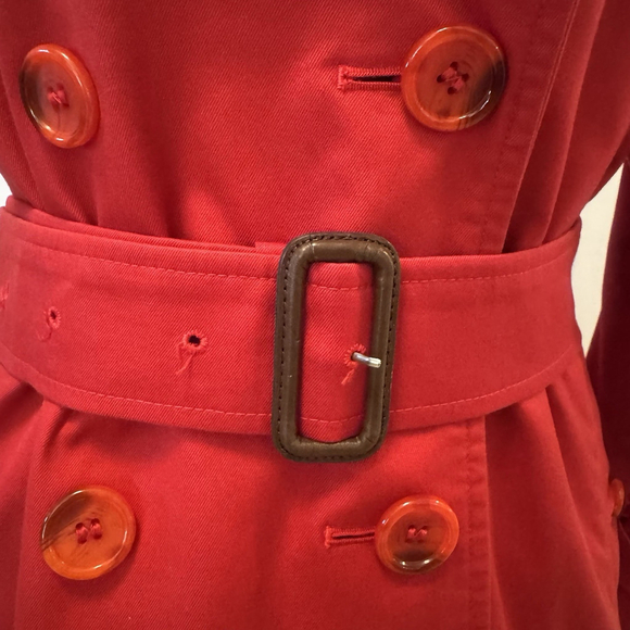 Vtg Burberrys Trench Coat Red Size:6L Red Belt Pocket Signature Plaid Lined Read - Picture 8 of 16